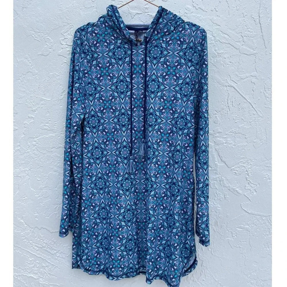Aqua Et Sol Womens Hooded Long Sleeve Beach Cover Dress Blue Sz Medium - Picture 1 of 9
